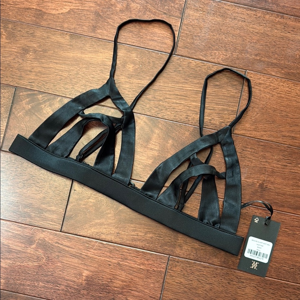 NWT Kiki De Montparnasse Seduire Black Silk Ouvert Open Cage Cup Bra - Picture 1 of 6